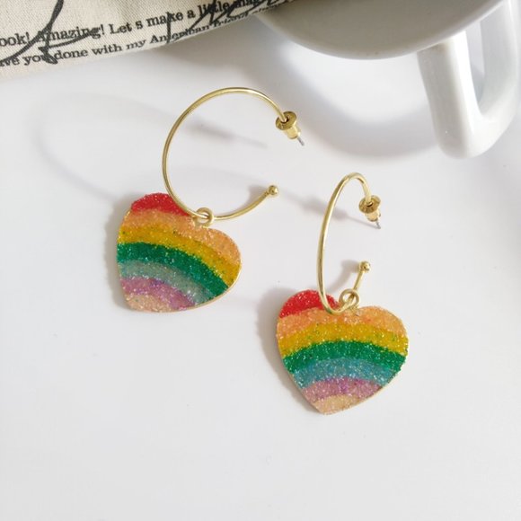 Rainbows 🌈💙Pride LGBTQ Heart Star Hoop Earrings - Picture 6 of 9